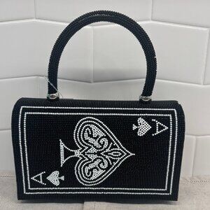 Alessia Beaded Ace of Spades Crossbody Chain and Handle - Black